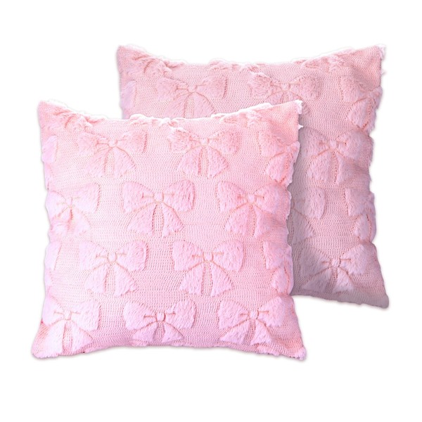 Maahongh Pink Bow Pillow Covers 18x18 Inch Set of 2,