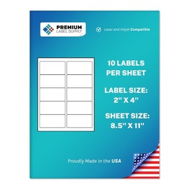 Premium Label Supply White Sticker Address Labels – 2” x 4" – Laser/Inkjet Compatible – (10 Labels/Sheet), 500 Total Sheets – 5,000 Adhesive Labels