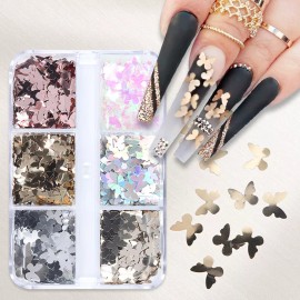 generic 6 Rejillas 3d Para Uñas Con Forma De Mariposa, Lentejuelas,