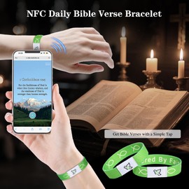 RSKDJSXL 5 Pack Daily Bible Verse Bracelets, NFC Inspirational Bracelet Bible Christian Wristbands Jesus Jewelry Gifts for Women Men（Pigeon egg）