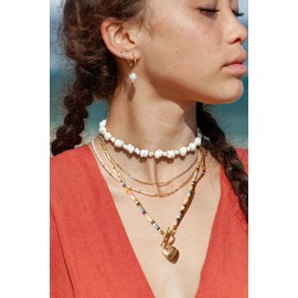 PEARLADA Dainty Gold Heart Pendant Necklace, Colorful Beads Mix Paperclip Chain Necklace, Statement Trendy y2k Jewelry