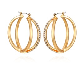 GUESS Goldtone Symmetric Double Hoop Earrings for Women, One Size, Metal, glass stone