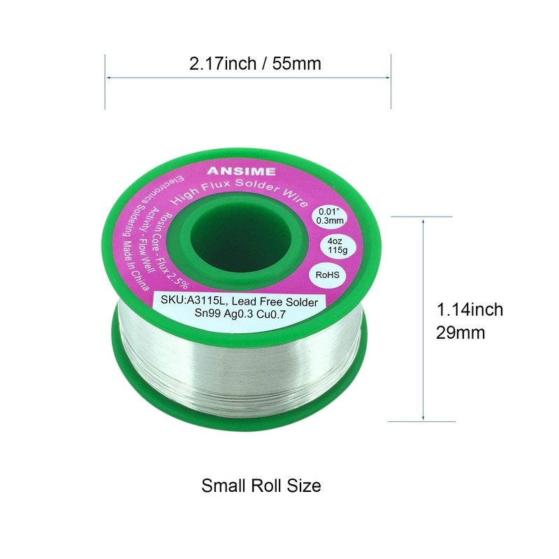 Thin Solder Wire 0.3mm Lead Free Rosin Core 0.01inch 4oz