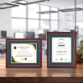 pryscia Diploma Frame 8.5x11 with Mat or Display 11x14 Certificate without Mat, Certificate Frame Degree Frame with High Definition Real Glass for Wall and Table, Gift Box (2, Azure Mat/Gold Trim)