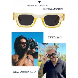 Teumire Retro Rectangle Polarized Sunglasses for Small Face Women Men Chunky Square Thick Frame Glasses UV400 Protection(Transparent Yellow/Grey)