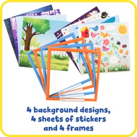 READY 2 LEARN Sticker Art Gallery - Craft Kit for Ages 3-5 - 200+ Stickers - 4 Backgrounds with Frames - Create Sea Life, Space, Robots, Garden Scenes