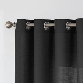 Melodieux Black Semi Sheer Curtains 96 Inches Long for Small Windows Living Room Bedroom Linen Look Rustic Grommet Voile Drapes, 42 x 96 Inch (2 Panels)