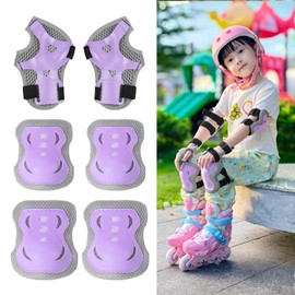 LittleSo Kids 6-Piece Protector, Set of 6, Ages 2-12, Bicycle, Skateboard, Roller Skating, Bike Protector, Kids Protector, Set of 6, Wrist/Elbow/Knee Guards, Includes Storage Bag (Purple)