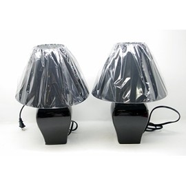 Set of 2 Modern Square Shaped Chocolate Brown Ceramic Table Desk Lamps - 14.5" X 9.5" X 9.5"