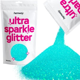 Hemway Premium Ultra Sparkle Glitter Multi Purpose Metallic Flake for Arts Crafts Nails Cosmetics Resin Festival Face Hair - Fluorescent Blue - Microfine (1/256" 0.004" 0.1mm) 100g / 3.5oz