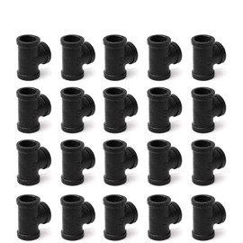 1/2" Black Tee, Home TZH 20 Pack DN15 Threaded Cast Black Malleable Iron Teefor Steampunk Vintage Shelf Bracket DIY Plumbing Pipe Decor Furniture (20, Black 1/2 Inch)