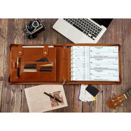 7-Ring Zippered Checkbook Binder for Business Checks - Premium Leather Portfolio Holds 600 Checks (9"x13") - Personalized Name/Logo for Men & Women