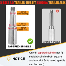 2 Sets 3500Lbs Trailer Hub Kit 5 Bolt 4.5",5 Lug Trailer Hub Fit 1-1/16" to 1-3/8" Trailer Tapered Spindle,Boat Trailer Hubs 5 Lug,Trailer Wheel Hub Kit(Not fit Straight Spindle)