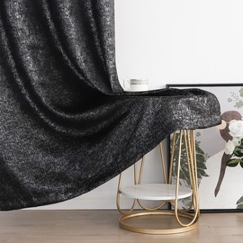 Bujasso Metallic 85% Blackout Curtains Black Room Darkening Curtains 2 Panels Luxury Sparkle Thermal Insulating Light Blocking Window Panels for Living Room Bedroom Grommet Top W52 xL95