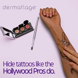 Dermaflage Tattoo Cover Up Makeup (Light Tan) - Bruise Full Coverage Concealer - Full Coverage Waterproof Concealer for Bruise,Scar & Acne - Smudge Proof Body Makeup Palette with 3Pro SFX Shades+Brush