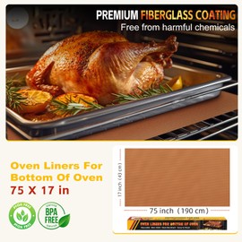 Large Oven Mats for Bottom of Oven, 17"x75" Heavy Duty Non-Stick Oven Liner, Reusable Heat Resistant Grill & Baking Mat, BPA/PFOA Free Roaster Liners, Fits Electric/Gas Ovens & Air Fryers (Copper)