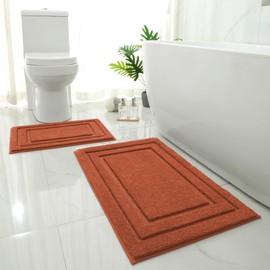 HOMEIDEAS Bathroom Rugs Sets 2 Piece, Super Soft and Absorbent Non Slip Microfiber Machine Washable Bath Mat Set (20" x 32" + 16" x 24", Burnt Orange)