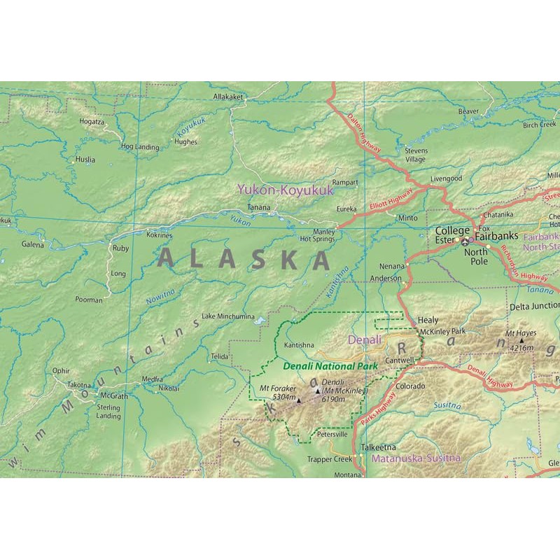 Detailed Alaska Physical State Map - 23.3 x 16.5 Inches