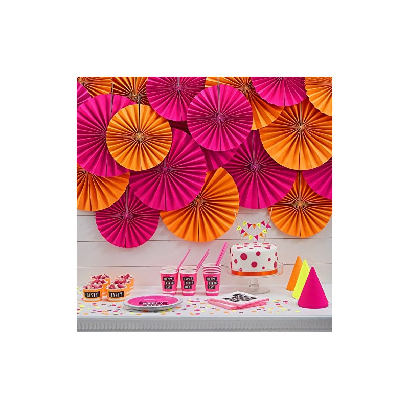 Ginger Ray Neon Pink Fluorescent Happy Birthday Paper Party Plates