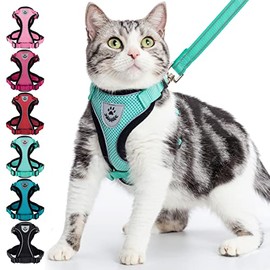 PUPTECK Cat Harness and Leash Set- Adjustable Vest Escape Proof Harness for Kitten Small Medium Cats, Retractable Breathable Soft Mesh for Outside with Reflective Strips