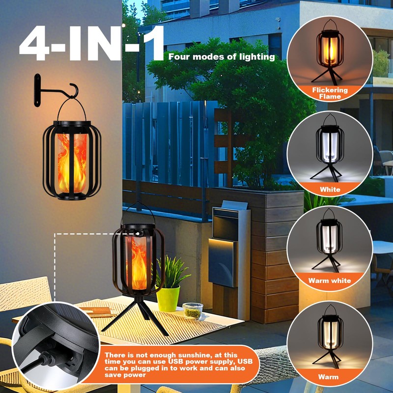 Solar Lantern Outdoor Lights,2 Pack Waterproof Solar Powered Lanterns with