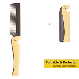 Stainless Steel Folding Comb, Pocket Comb for Men and Women, Golden