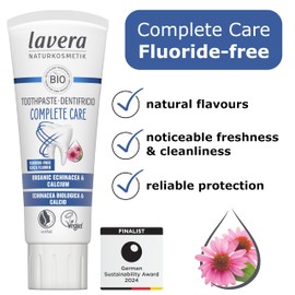 lavera Toothpaste Complete Care Fluoride-Free - 5 in 1 Protection - Active Plant Ingredients - Organic echinacea & Calcium - Vegan - Natural Cosmetics - 75 ml