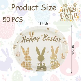 50Pcs Easter Oval Paper Plates Disposable Easter Dinner Plates Heavy Duty Large Easter Party Plates Bunny Easter Serving Dish for Easter Holiday Wedding Spring Party Supplies Decoration(10" X 12")
