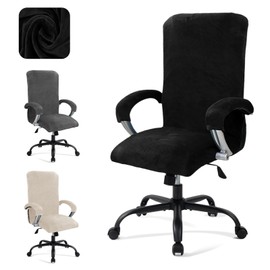 Yunlaishaocer Velvet Office Chair Cover with Armrest, Stretch Chair Covers, Removable for Office Chair Chair Covers, Protective Cover for Office Chair, Universal Computer Chair Cover (Black, L)