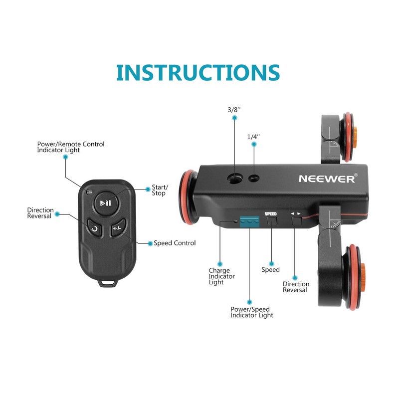NEEWER 3-Wheels Wireless Video Camera Dolly, 3-Speed Motorized Electric Track