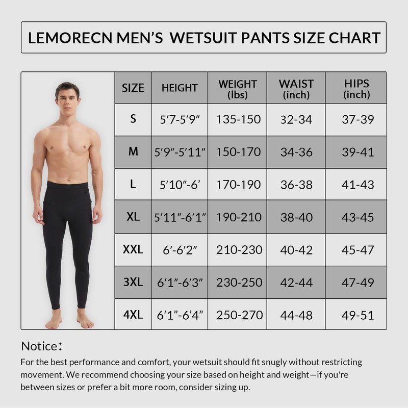 Lemorecn Wetsuit Pants Men 2mm Diving Wetsuit Bottoms Neoprene Swim