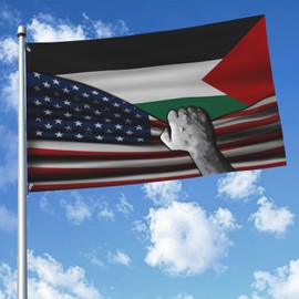 Usa America American And Palestine Palestinese Flag 3x5 Ft Double-Sided Printed Indoor/Outdoor Flag Polyester Fabric Decorative Banner With 2 Brass Grommets 3x5 Foot National Flags For Outside