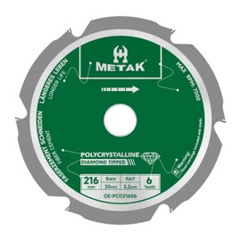 METAK Expert Saw Blade Fibre Cement 216 x 30 mm with 6 High Performance Diamond Teeth (PCD) - Specialist for Fibre Cement, Fibre Cement Panels & Eternit, Suitable for Standard Saws