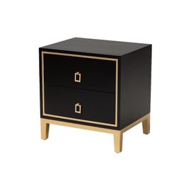 HomeStock Rococo Romance Modern Glam End Table 51.2 x 18.5 x 24.4 Black Finished Wood and Gold Metal with Two Drawers and Rectangular Pulls