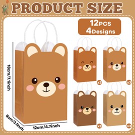12Pcs Brown Bear Theme Party Favor Bags Bear Shaped Goodie Bags Candy Bag for Bears Birthday Party Decor Cute Bears Gift Treat Bag with Handle for Woodland Parties Kids Boys Girls Baby Shower Supplies