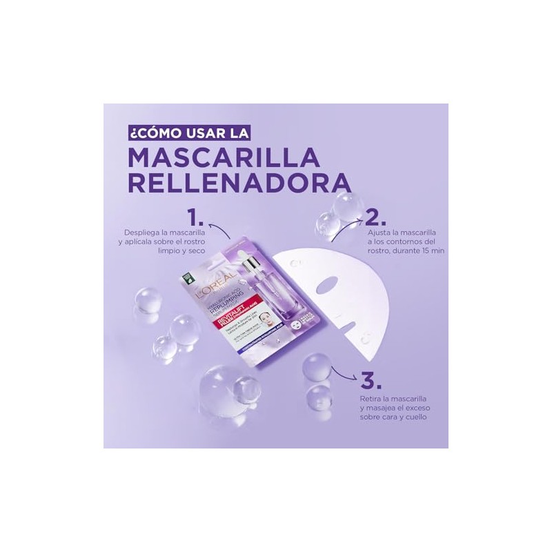 LOréal Paris Revitalift Mascarilla Rellenadora Ácido Hialurónico, 1 Pza