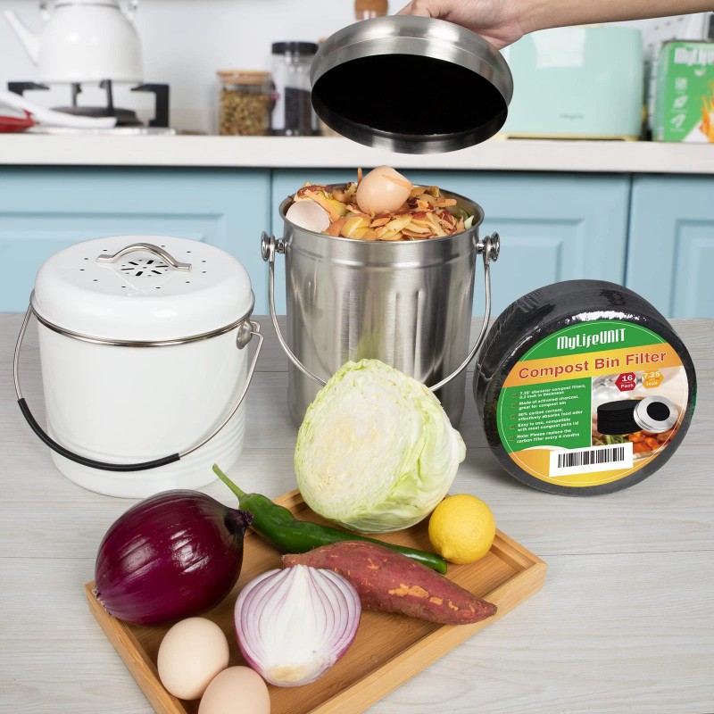 Mylifeunit 16-Pack Charcoal Filters for Kitchen Compost Bins (7.25 Inches)