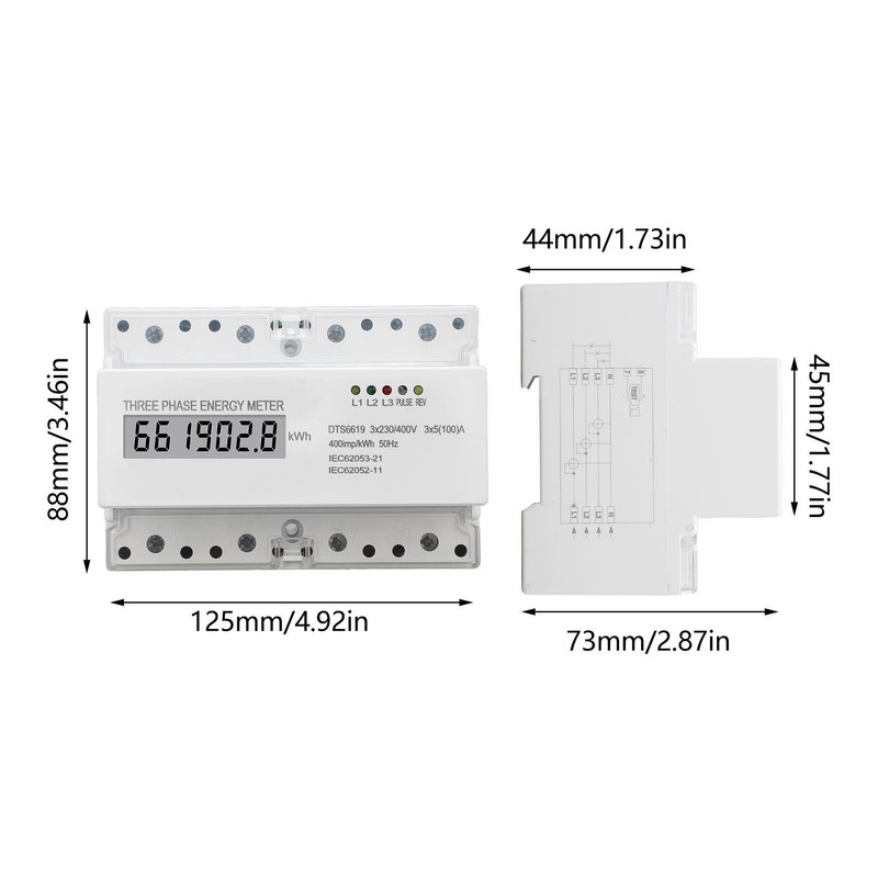 3 Phase Energy Meter DIN Rail Mount Electricity Usage Monitor