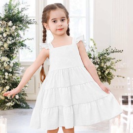 Dalukit Toddler Baby Girls Dress Sleeveless Ruffle Baby Girls Summer Dress Casual Solid Floral Little Kid Boho Beach Sundress White
