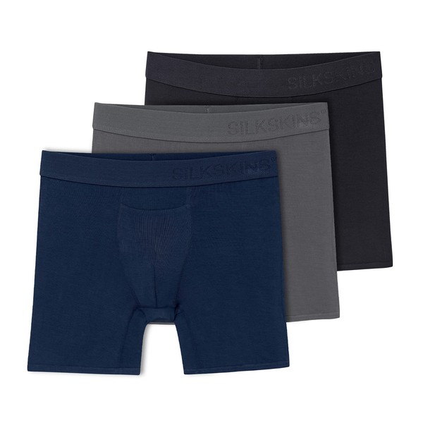 Terramar Men's Silkskins Boxer Briefs, Black/Grey/Navy, Medium