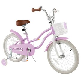 BABY JOY Kids Bike, 14 16 18 Inch Boys Girls Bike for 3-8 Years Old w/Training Wheels, Adjustable Seat, Removable Basket, Handbrake and Coaster Brake, Kids Bicycle-Pink/Purple/Turquoise
