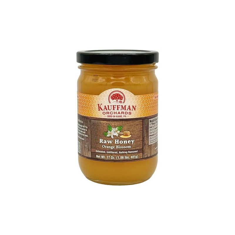 Kauffman Orchards Raw Orange Blossom Honey, Unheated and Unfiltered, 17