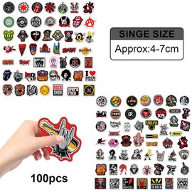 Pack of 100 Hip Hop Stickers, Rock Band Punk Sticker Set, Cool Metal Punk Music Stickers, Vintage Graffiti Decal Stickers, for Guitar, Laptop, Skateboard, Luggage, Helmet, Motorcycles