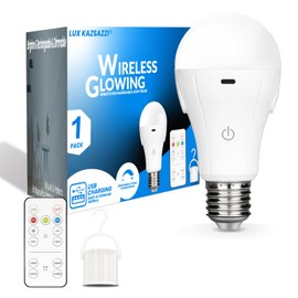 WirelessGlow Rechargeable Light Bulbs with Remote, 3 Color Temperatures and Dimmable Battery Operated Light Bulbs, Touch Control + USB Rechargeable Battery Light Bulb, A19, 1 Pack