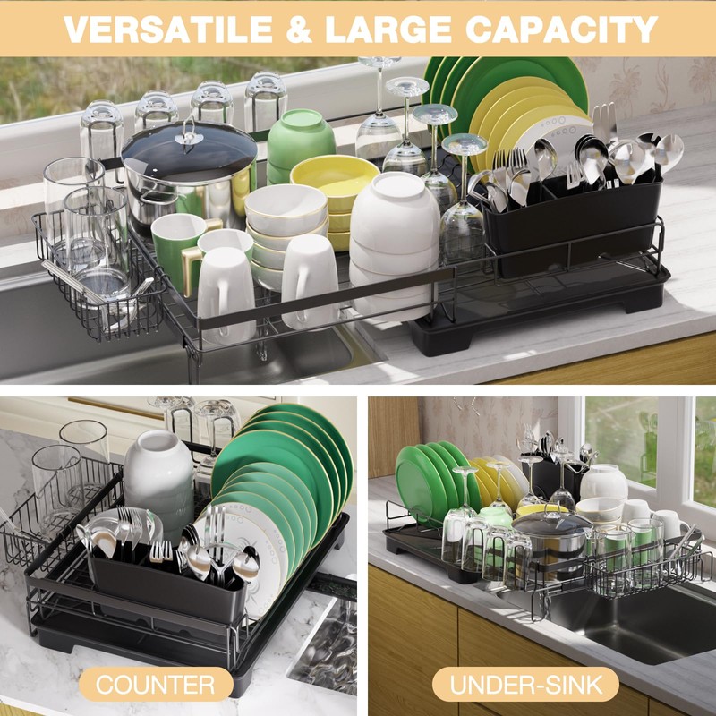 Dish Drying Rack Extendable Dish Rack Rustproof Carbon Steel with