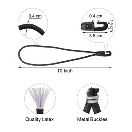 BINCKIN Small Bungee Cords with Hooks 25 Pcs, Short Bungees with Hooks 10 Inch, Tarpaulin Hooks for Camping Tarp, Tents, Canopy and Fixings (Black)