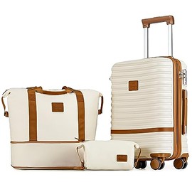 Joyway Juego de maletas de 3 piezas con ruedas giratorias, maletas de viaje expandibles de lado rígido con cerradura TSA, Blanco/Marrón,...