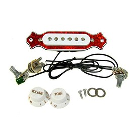 Pre-Wired Electric Guitar Pickup Harness - White Single-coil Pickup with Red Tortoise Ring