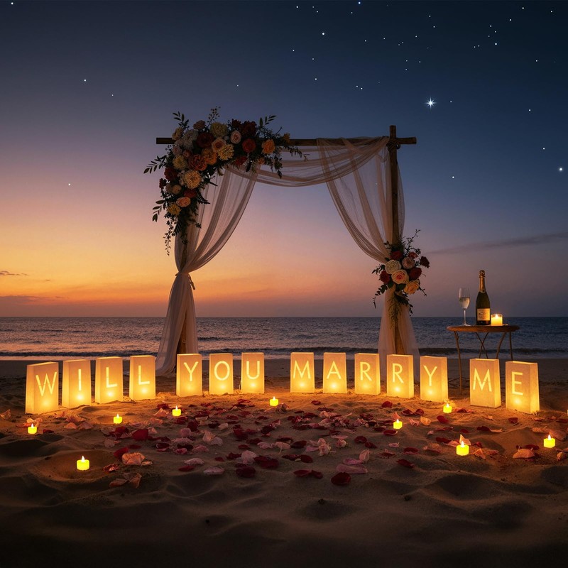 ARIKJ Will You Marry Me Light Up Letters Luminary Bags,