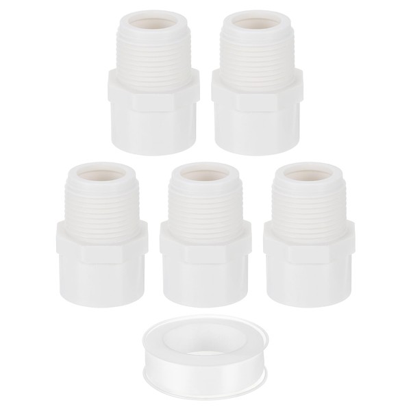 uxcell PVC Male Adapter Pipe Fitting, 5Pcs 3/4" 2-Way PVC